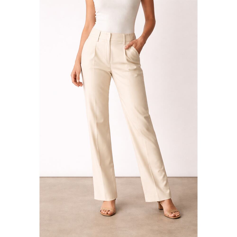 A New Day Cream Faux Leather Pants Womens Size 8 Straight Leg High Rise